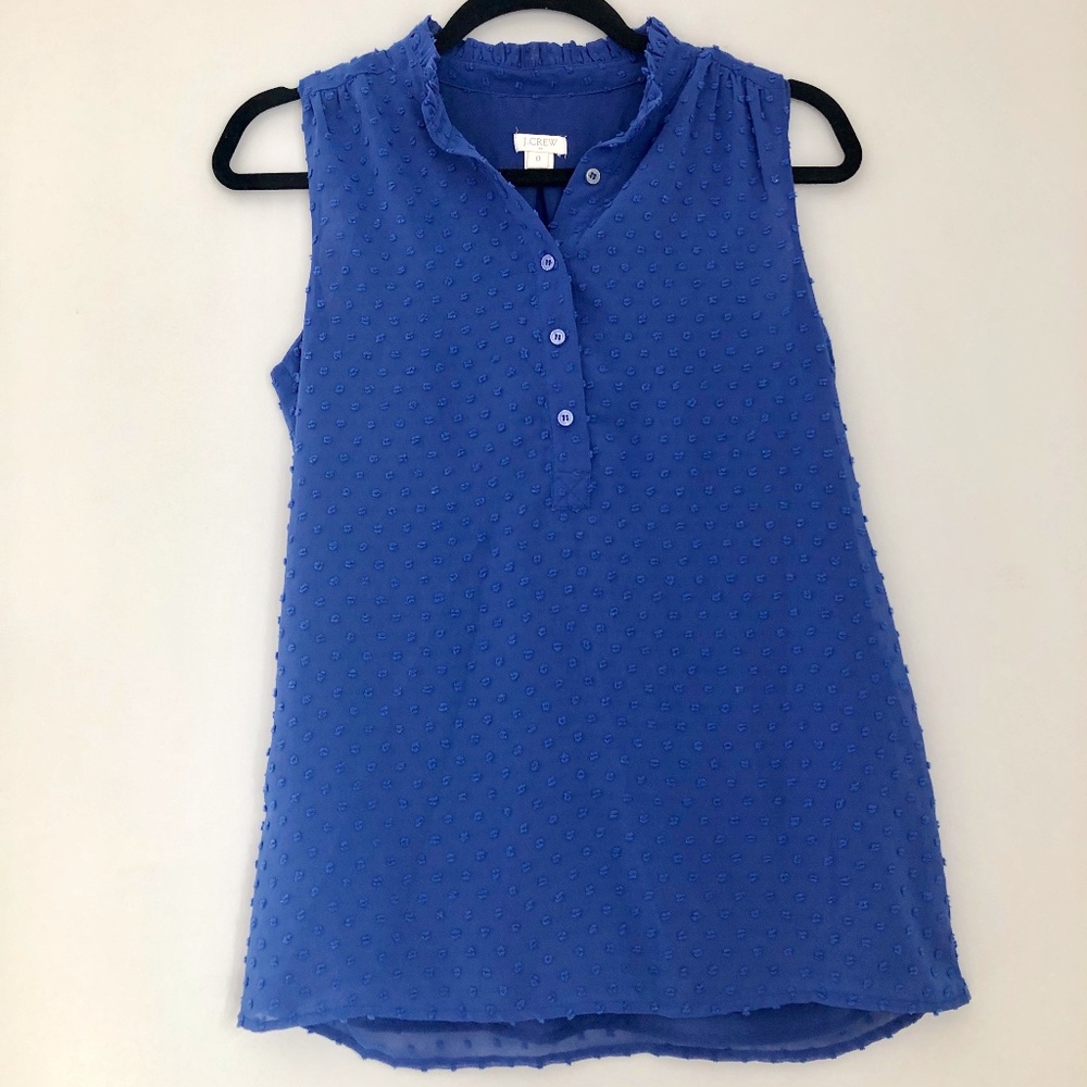 jcrew blue embroidered & ruffle neck top / size 0